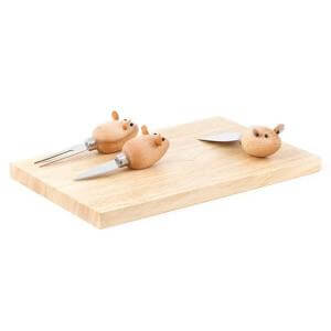 Kikkerland Cheese Board with Mouse Knives Set